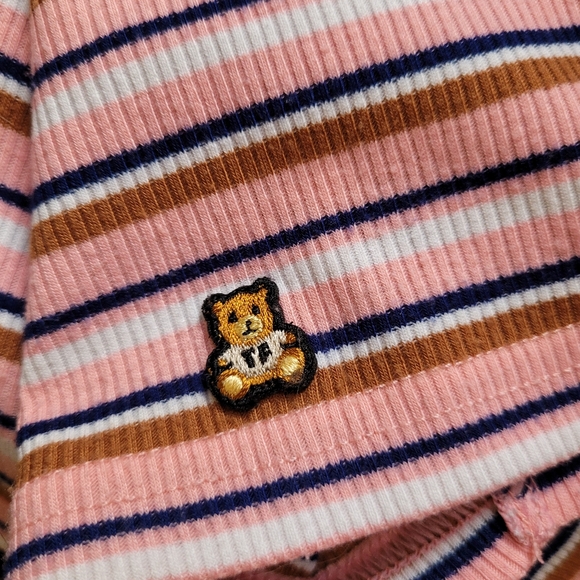 Teddy Fresh Need A Hug Short Sleeve Mock Neck Striped Pink Tshirt - S - Picture 3 of 9